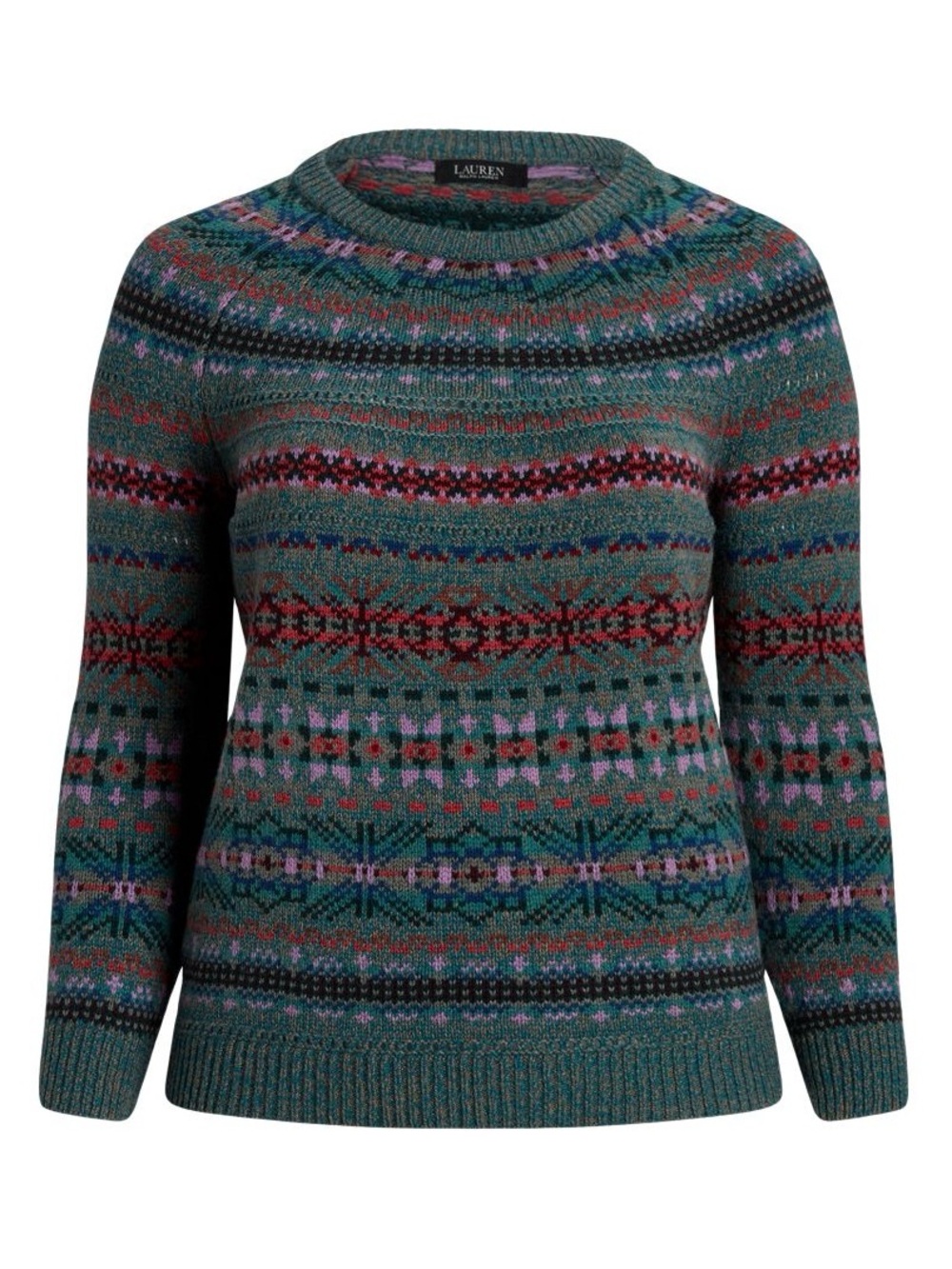 Lauren Ralph Lauren Teal Fair Isle Wool-Blend Crewneck Sweater 3X